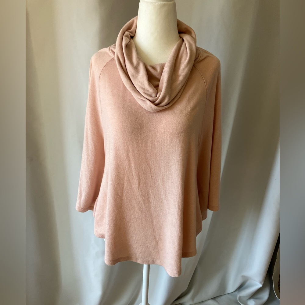 Dylan Soft Pink Cowl Neck Ponco Sweater~Small